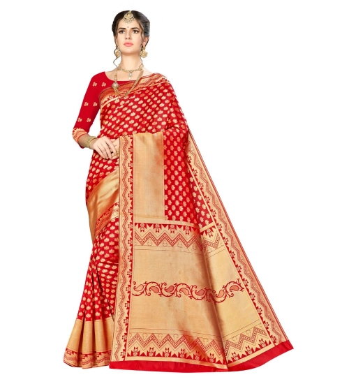 Women's Banarasi silk Saree with Blouse (Red, 5-6mtr)