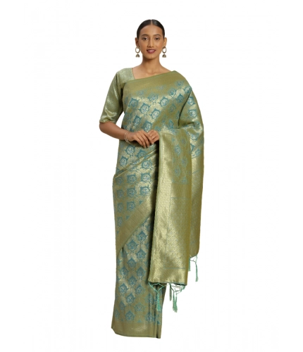 Women's Banarasi silk Saree with Blouse (Sky blue, 5-6mtr)