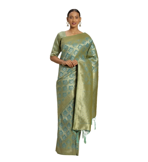 Women's Banarasi silk Saree with Blouse (Sky blue, 5-6mtr)