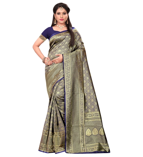 Women's Banarasi silk Saree with Blouse (Navy blue, 5-6mtr)