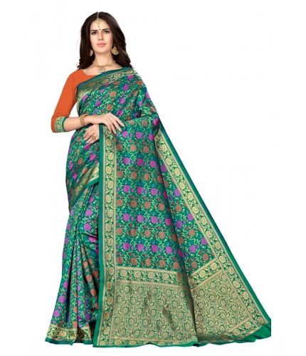 Women's Banarasi silk Saree with Blouse (Multi, 5-6mtr)