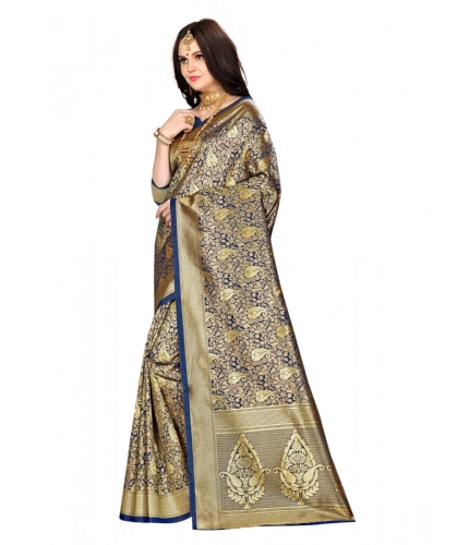 Women's Banarasi silk Saree with Blouse (Navy blue, 5-6mtr) Women's Banarasi silk Saree with Blouse (Navy blue, 5-6mtr)