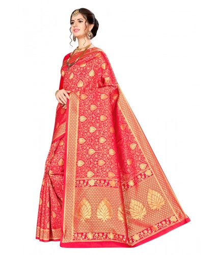 Women's Banarasi silk Saree with Blouse (Red, 5-6mtr)