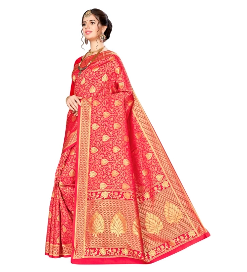 Women's Banarasi silk Saree with Blouse (Red, 5-6mtr)