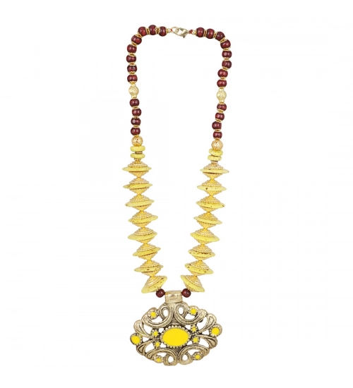 Designer Yellow and Golden Beads Necklace