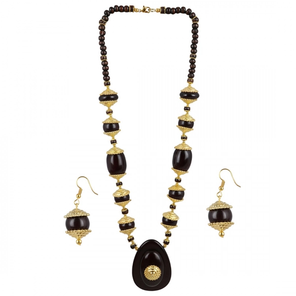 Dropship Designer Dark Brown and Golden Beads South Style Necklace
