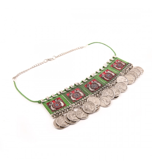 Oxidised Silver Plated Meena Work Choker Necklace