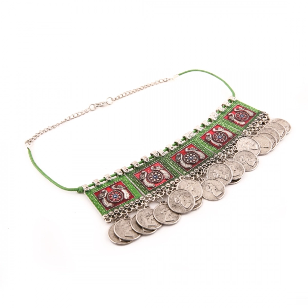 Dropship Oxidised Silver Plated Meena Work Choker Necklace