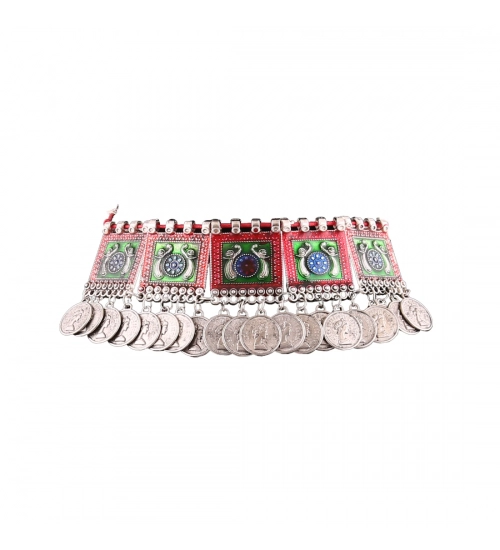 Oxidised Silver Plated Meena Work Choker Necklace
