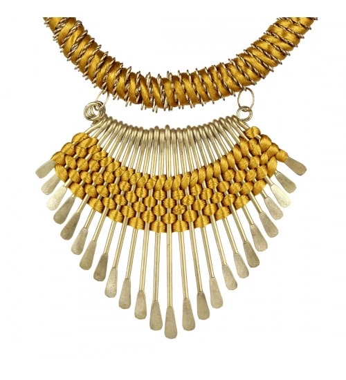 Designer Metal and Yellow Thread Necklace