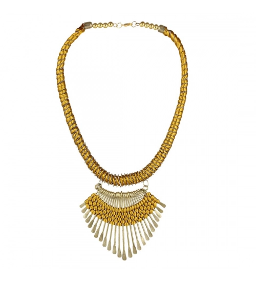 Designer Metal and Yellow Thread Necklace