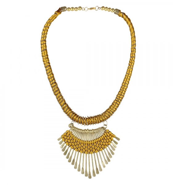Dropship Designer Metal and Yellow Thread Necklace