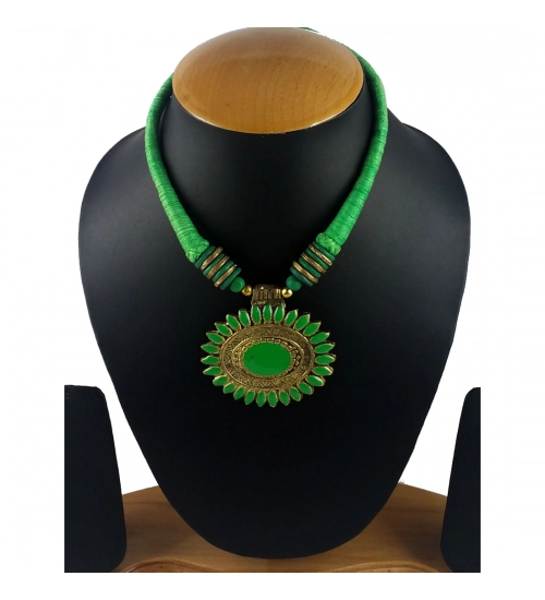 Green Color Designer Tibetan Style Fashion Necklace