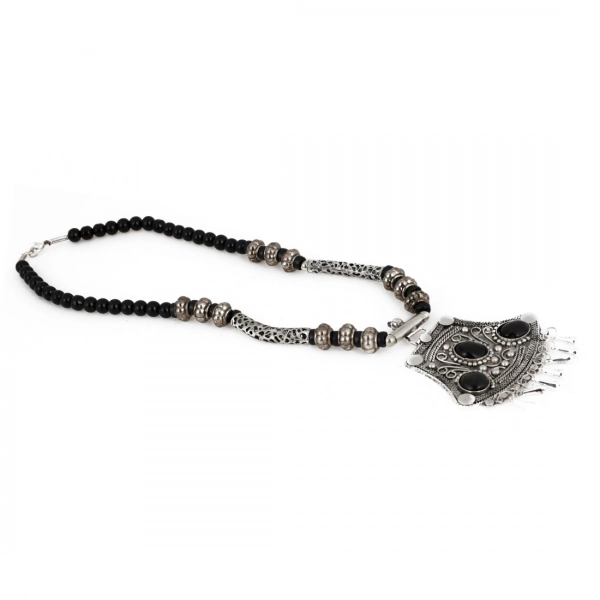 Dropship Tibetam Silver and Black Acrylic Beads Necklace