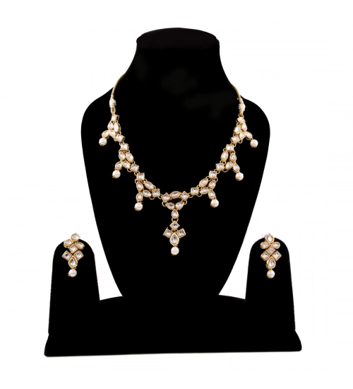 Designer Pearl Gold Plated Kundan Necklace Set