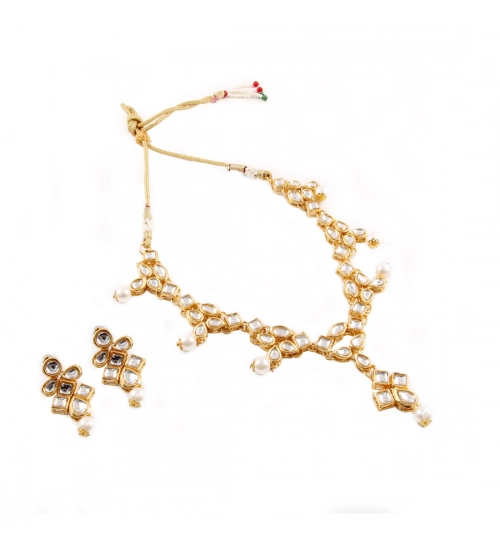Designer Pearl Gold Plated Kundan Necklace Set