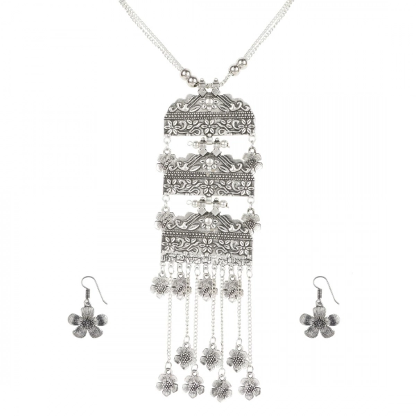 Dropship Designer German Silver Oxidized Necklace Set with Earrings