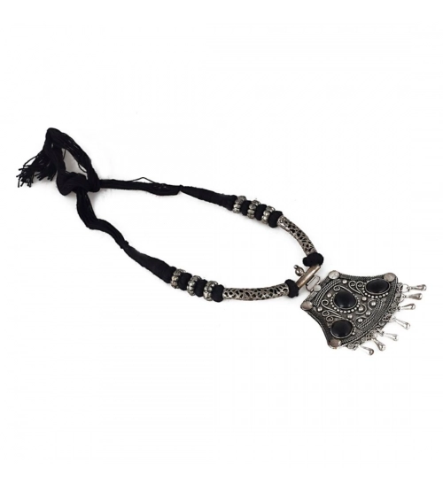 High Finished Black Beads and Oxidized Silver Pendant Designer Necklace