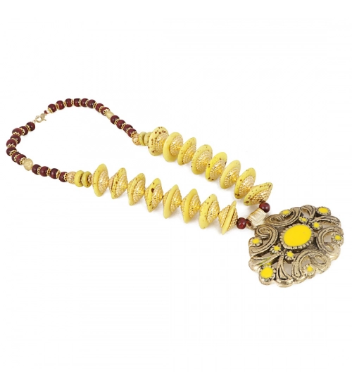Designer Yellow and Golden Beads Necklace