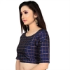 Dropship Women's Brocade, Inner-Cotton Full Stitched Padded Blouse (Navy Blue )