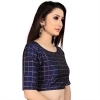 Dropship Women's Brocade, Inner-Cotton Full Stitched Padded Blouse (Navy Blue )