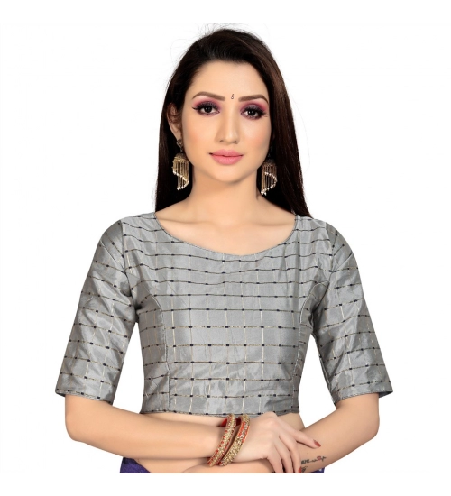 Women's Brocade, Inner-Cotton Full Stitched Padded Blouse (Light Gray )