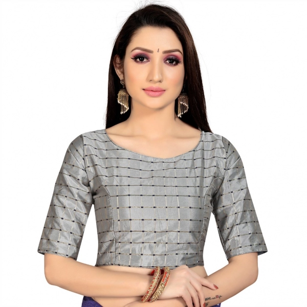 Dropship Women's Brocade, Inner-Cotton Full Stitched Padded Blouse (Light Gray )