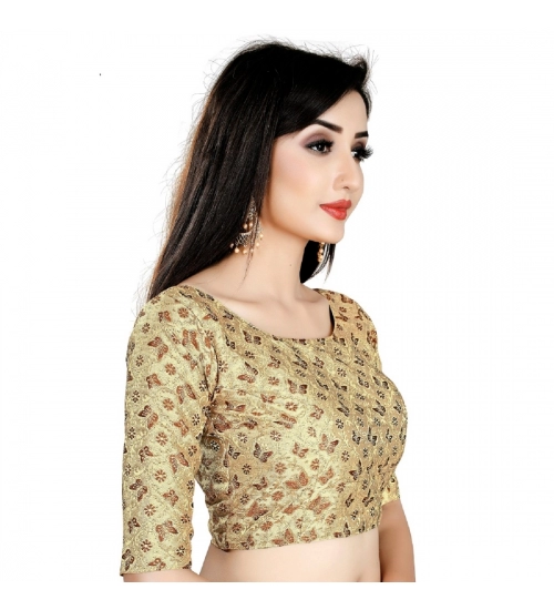 Women's Brocade, Inner-Cotton Full Stitched Padded Blouse (Chiku cofee)