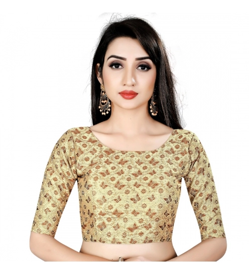 Women's Brocade, Inner-Cotton Full Stitched Padded Blouse (Chiku cofee)