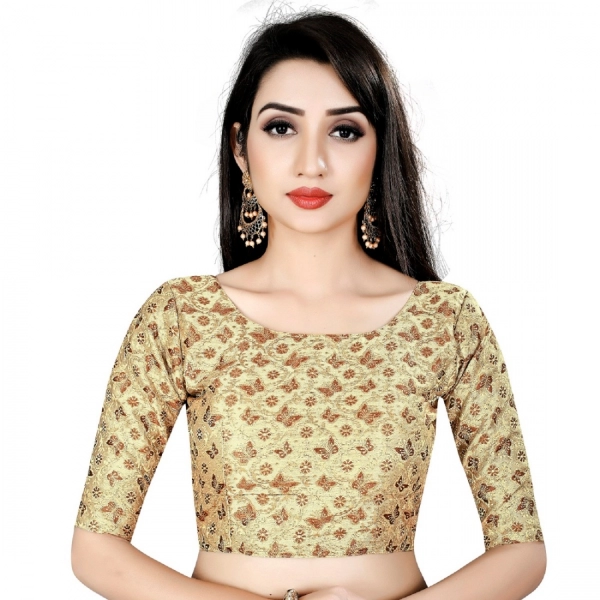 Dropship Women's Brocade, Inner-Cotton Full Stitched Padded Blouse (Chiku cofee)