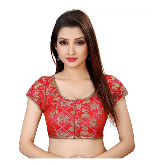 Women's Brocade, Inner-Cotton Full Stitched Padded Blouse (Red)