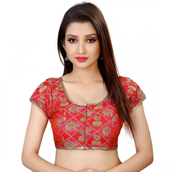 Dropship Women's Brocade, Inner-Cotton Full Stitched Padded Blouse (Red)