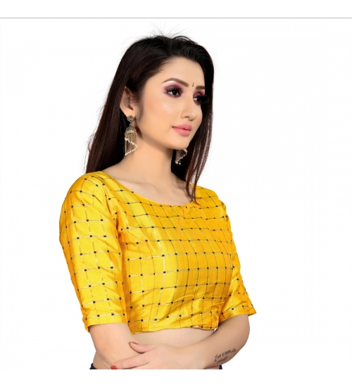 Women's Brocade, Inner-Cotton Full Stitched Padded Blouse (Yellow )