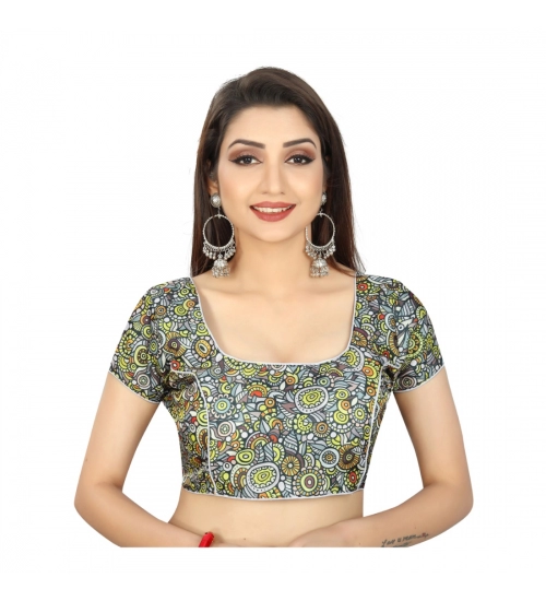 Women's Satin Silk, Inner-Cotton Full Stitched Padded Blouse (Black)