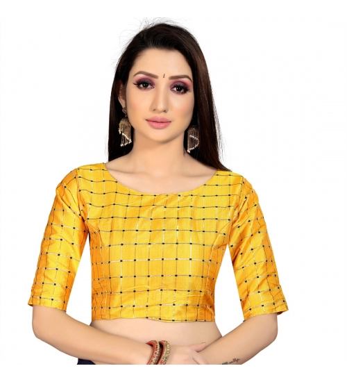 Women's Brocade, Inner-Cotton Full Stitched Padded Blouse (Yellow )