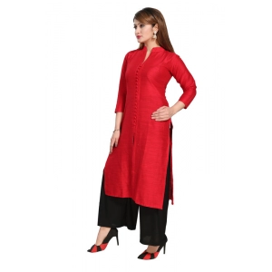 Generic Women's Silk Self Pattern Straight Kurti-Red