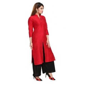 Generic Women's Silk Self Pattern Straight Kurti-Red