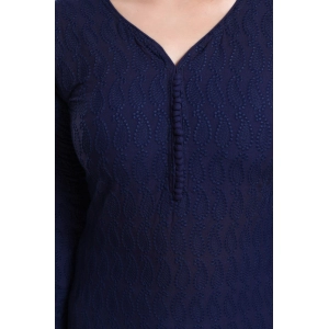 Generic Women's Rayon Embroidered Straight Kurti-Navy Blue