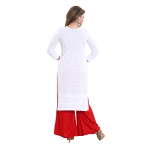 Generic Women's Rayon Embroidered Straight Kurti-White