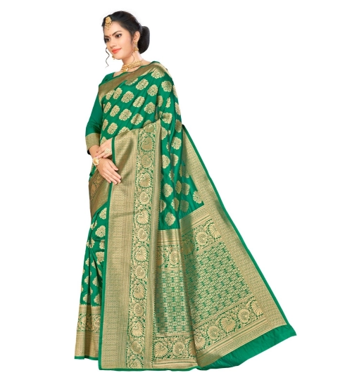 Women's Banarasi Silk Saree (Green, 5-6mtrs)