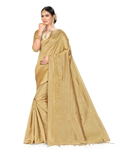Women's Banarasi Silk Saree (Cream, 5-6mtrs)