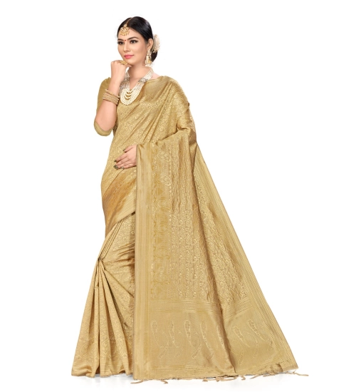 Women's Banarasi Silk Saree (Cream, 5-6mtrs)