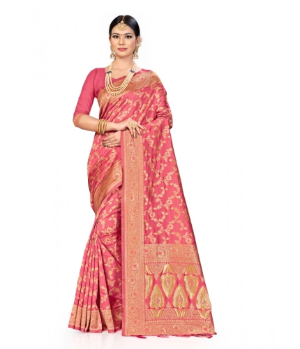Women's Banarasi Silk Saree (Peach, 5-6mtrs)
