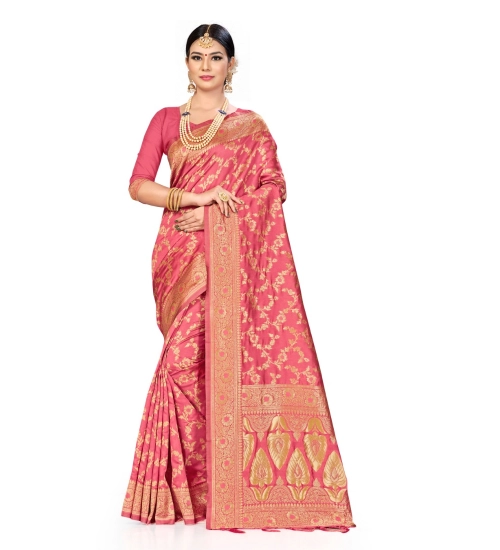 Women's Banarasi Silk Saree (Peach, 5-6mtrs)