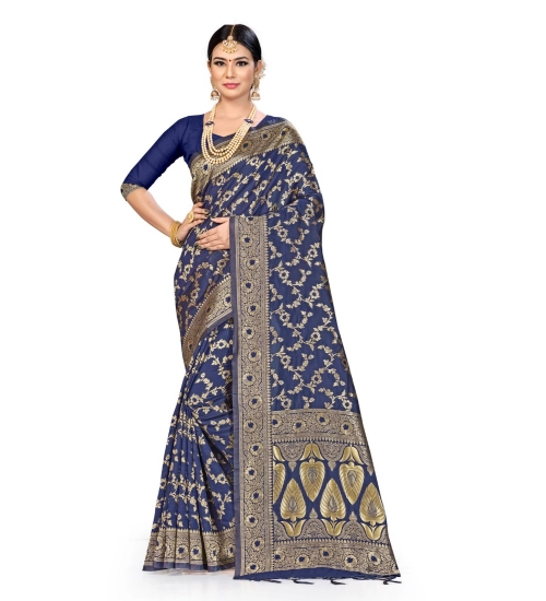 Women's Banarasi Silk Saree (Neavy blue, 5-6mtrs)