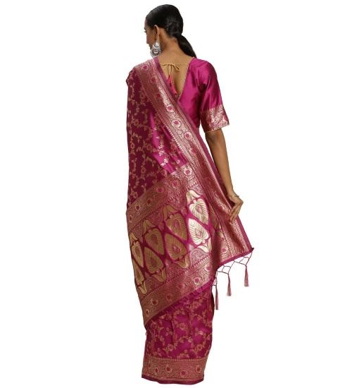 Women's Banarasi Silk Saree (Pink, 5-6mtrs)