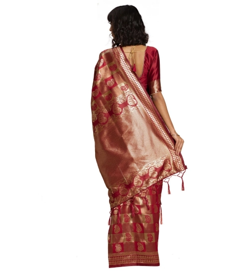 Women's Banarasi Silk Saree (Red, 5-6mtrs)
