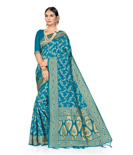 Women's Banarasi Silk Saree (Sky blue, 5-6mtrs)