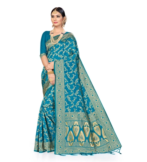 Women's Banarasi Silk Saree (Sky blue, 5-6mtrs)