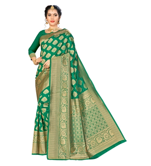 Women's Banarasi Silk Saree (Green, 5-6mtrs)
